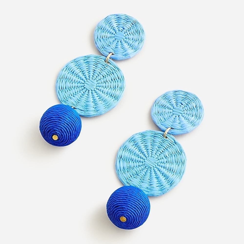 J.Crew. Ocean Blue Raffia Earrings. Posts. 3.5”. Comfortable! 🌴🐠🌴